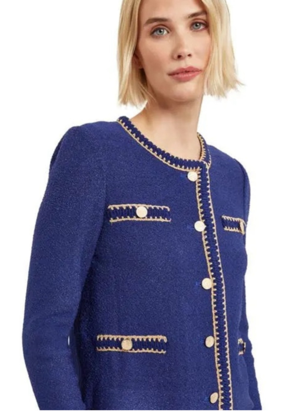 Braid-Trim Boucle Knit Jacket
